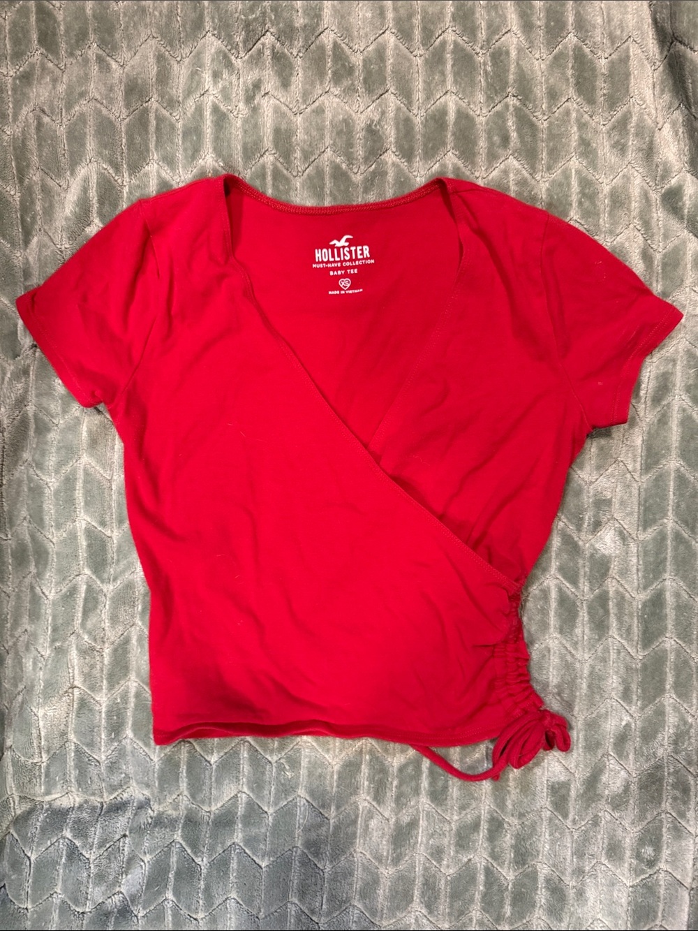 Hollister Bright Red Short Sleeve Wrap Tie Top